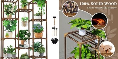 10-Tier Wooden Plant Stand for Indoor/Outdoor Use
