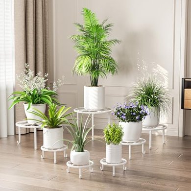 7-Pack Metal Plant Stands, Indoor/Outdoor, Heavy Duty, White