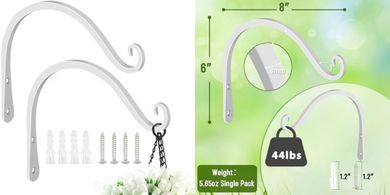 White Metal Wall Hooks: Indoor/Outdoor Plant & Bird Feeder Hangers (2-pack)
