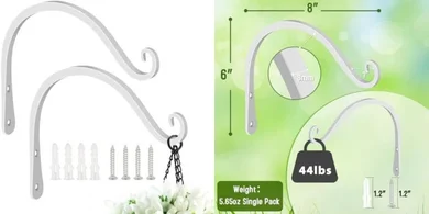 White Metal Wall Hooks: Indoor/Outdoor Plant & Bird Feeder Hangers (2-pack)