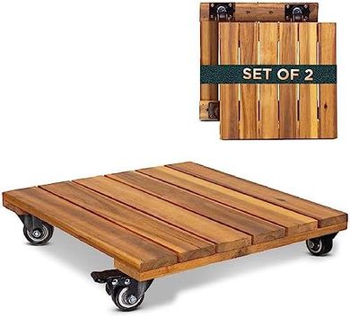 Acacia Wood Plant Caddy: 2-pack, heavy-duty, 264 lbs, 360° wheels
