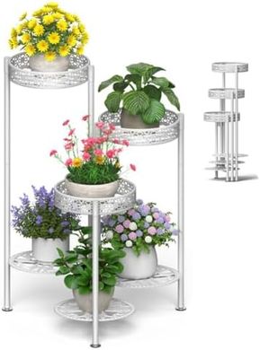 White 6-Tier Folding Metal Plant Stand for Indoor/Outdoor Use
