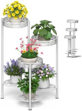 White 6-Tier Folding Metal Plant Stand for Indoor/Outdoor Use