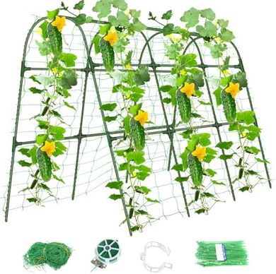 Heavy-duty metal U-shape trellis for raised bed gardening.
