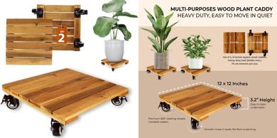 Heavy-duty rolling plant caddy with lockable wheels for indoor/outdoor use.
