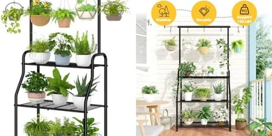 Black 3-Tier Metal Plant Stand: Heavy-duty, indoor/outdoor