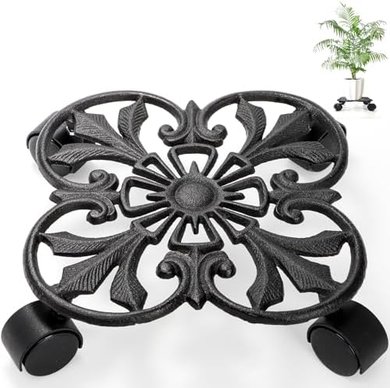 Heavy-duty cast iron plant trolley (11", 330 lbs, black)