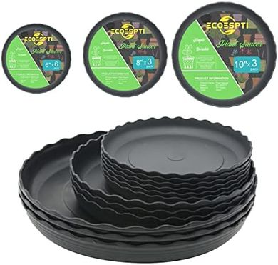 Black Plastic Plant Saucers (12 pcs, 6-10 inch) for Indoor/Outdoor Use
