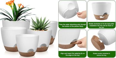 5-Piece Self-Watering Plastic Plant Pot Set (7.5-10 inch) with Saucers
