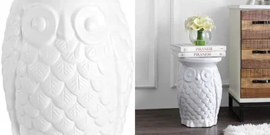 Groovy Owl Ceramic Garden Stool: White, Indoor/Outdoor