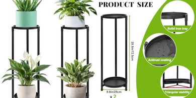 Black Metal 2-Tier Plant Stand (2-pack) for Indoor/Outdoor Use
