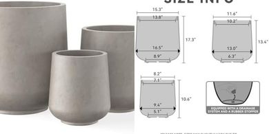 Kante Trio Round Concrete Planters with Drainage (Large, Weathered)
