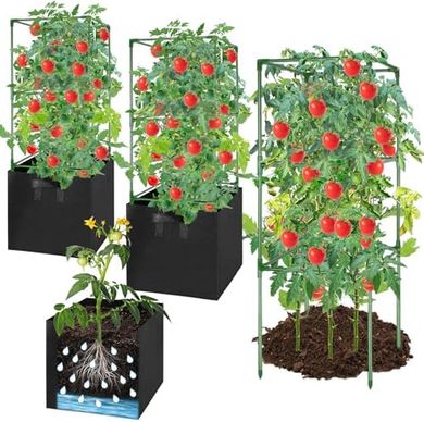 Heavy-Duty Tomato Cages & Grow Bags (47", 3-Pack)
