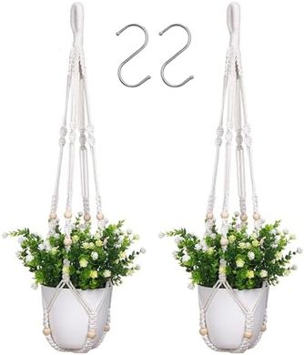 YIBOT Macrame Plant Hangers (2-pack, 35-inch, wood beads)
