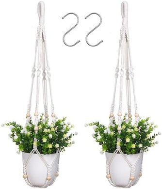 YIBOT Macrame Plant Hangers (2-pack, 35-inch, wood beads)