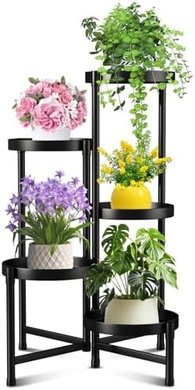 5-Tier Foldable Black Metal Plant Stand (Indoor/Outdoor)