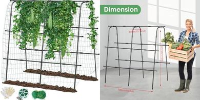 63" Metal Garden Trellis Arch with Nylon Netting for Climbing Plants
