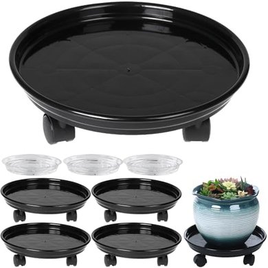 Heavy-Duty Rolling Plant Caddy (5-Pack, 12", Black)