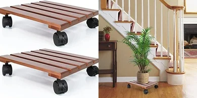 Heavy-Duty 12" Wooden Plant Caddy with Lockable Wheels (150 lbs)