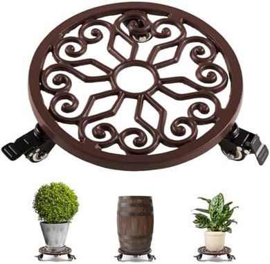 Heavy-duty 350lb lockable-wheel planter caddy (12", dark brown)