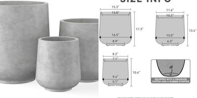 Kante Concrete Planters (15.3", 11.6", 8.2" dia.) with Drainage
