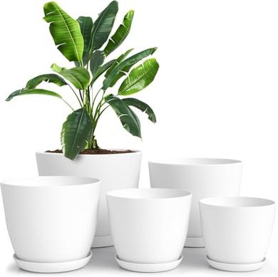 White Plastic Plant Pots with Drainage (5-pack)
