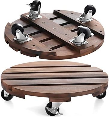 Heavy-duty wooden rolling plant caddy with lockable casters (2-pack, 12").
