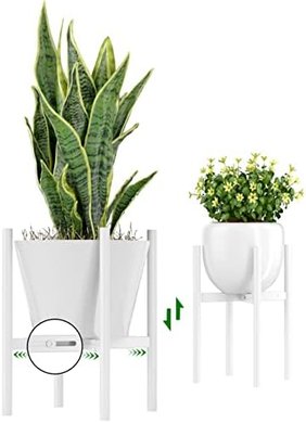 EKNITEY Adjustable Plant Stand: Indoor/Outdoor Metal Planter Rack (White)