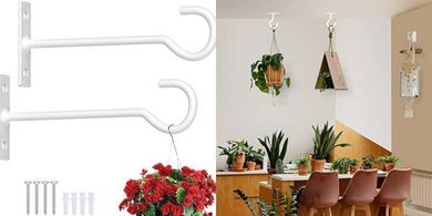 White Metal Plant Hooks: 6-inch, 2-pack, indoor/outdoor.
