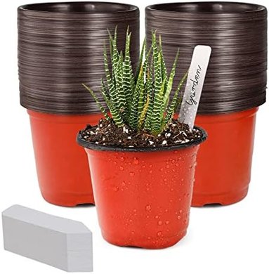100 Red 4" Plastic Plant Pots with Labels (Seed Starting)