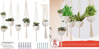 Macrame Plant Hangers: 6-Pack Indoor/Outdoor Hanging Planters
