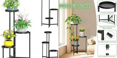 MOKANI 3-Tier Folding Plant Stand: Indoor/Outdoor, Black
