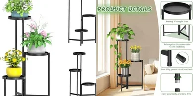 MOKANI 3-Tier Folding Plant Stand: Indoor/Outdoor, Black