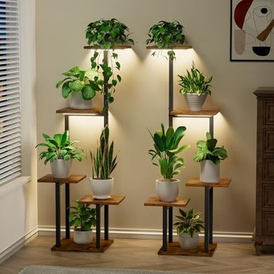 5-Tier Metal Corner Plant Stand with Grow Lights (2-Pack)
