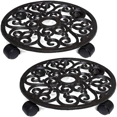 Heavy-duty cast iron plant caddies with wheels (2-pack, 11-inch)