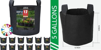 JERIA 12-Pack 5-Gallon Grow Bags with Handles & Plant Labels
