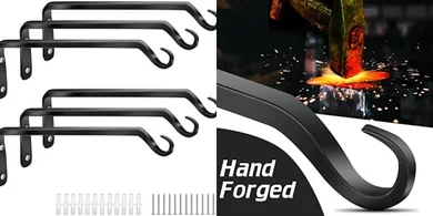 Black Wrought Iron Plant Hanger Brackets (6-pack, heavy-duty)