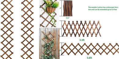 Natural Wooden Garden Lattice Fence (2-Pack, 75"x11.8") for Climbing Plants
