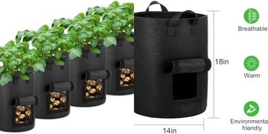 Heavy-duty 10-gallon potato grow bags (4-pack) with handles.
