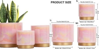 Gepege Pink Ceramic Planters with Drainage: 6", 5", 4"
