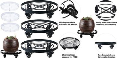 Heavy-duty Rolling Plant Stand with Saucers (3-pack)
