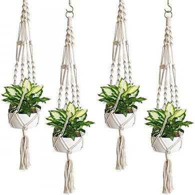 Sorbus Macrame Plant Hangers (4-pack): Indoor/Outdoor Cotton Rope Pots
