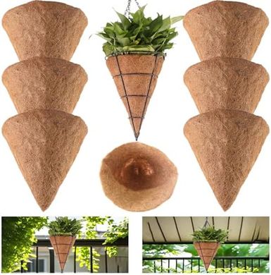6 Coco Coir Planter Liners (14-inch, Cone-Shaped)
