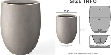 Kante 21.7" Round Concrete Planter with Drainage: Modern Home & Garden Decor
