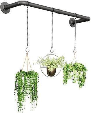 Black Metal Indoor Plant Hanging Rod (38.2", 3 Chains)
