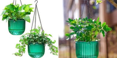 Melphoe Self-Watering Hanging Planters (2-pack, 6.5", Emerald)
