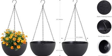 Black Plastic Hanging Planters (2-pack, 10", drainage)
