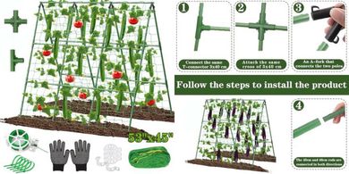 Adjustable A-Frame Cucumber & Vine Trellis with Net & Clips
