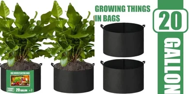 Heavy-duty reusable fabric grow bags (2-pack, 20-gallon)