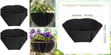 6-Pack 14" Round Coco Fiber Planter Liners for Hanging Baskets
